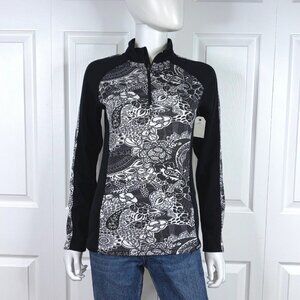 KOMBI women's merino floral 1/4 zip sweater XS NWT